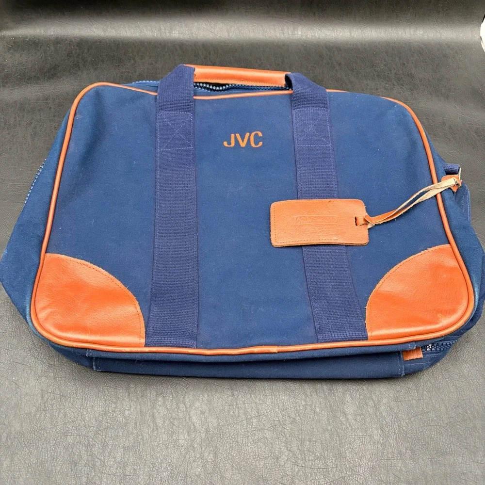 Lands End Deluxe Square Rigger Briefcase Navy Canvas Leather Trim Laptop Bag JVC